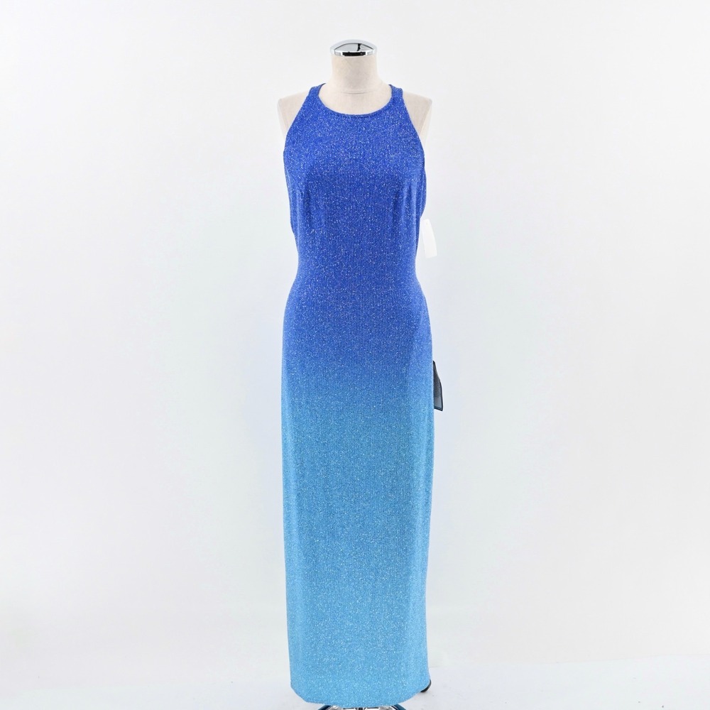 Vtg Y2k Jump Ombre Maxi Dress Juniors Sz 11/12 Blue Sparkly Prom Mermaidcore NWT